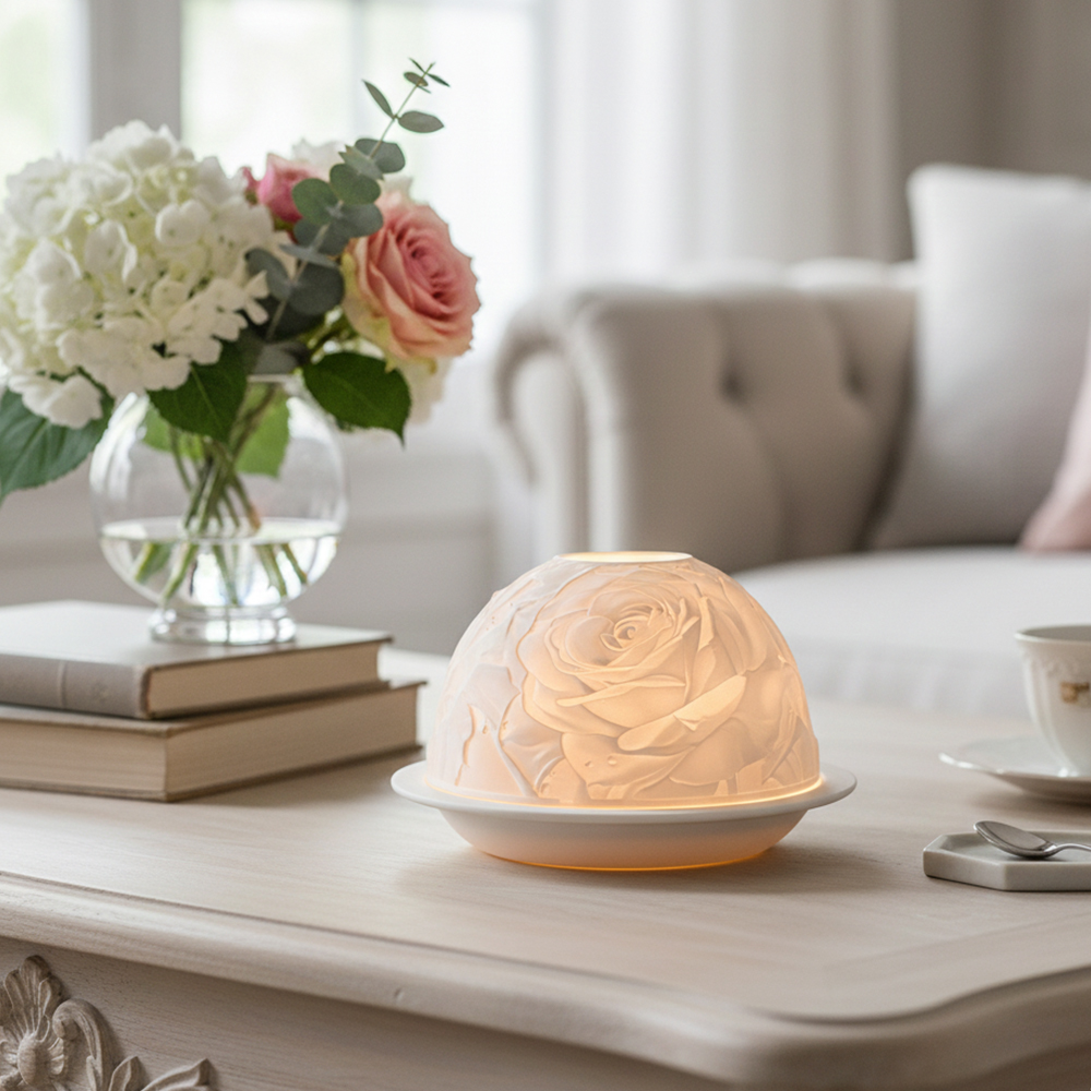 Candle Holder Decor - Candelabro de porcelana rosa elegante, luz